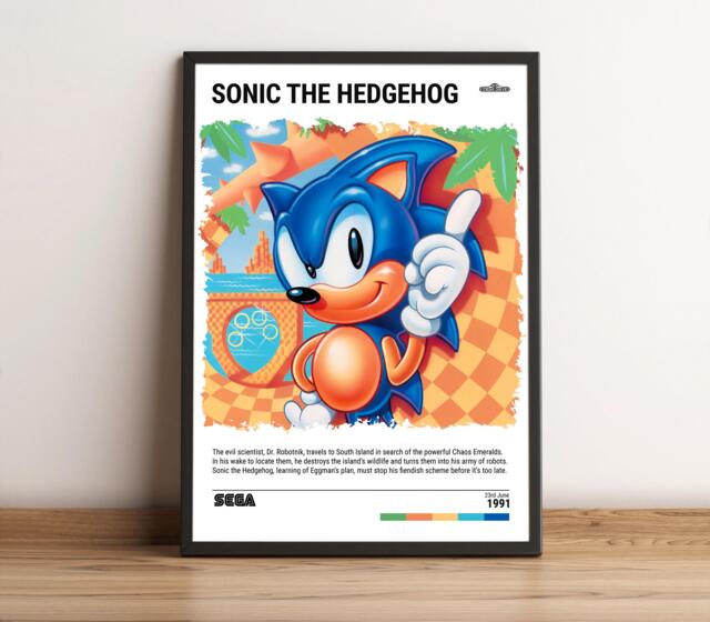 Sonic - 1991 Retro Game Poster - Video Art Print Gaming Gift A5-A4-A3-A2-A1 Unframed Canvas For Frame Or Hanger - image 1