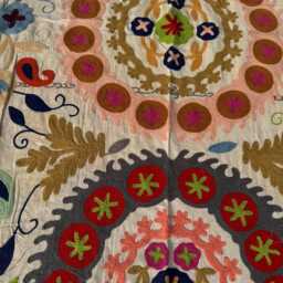 Hand-Embroidered Cotton Suzani Quilt - Vibrant Bohemian Folk Textile, Reversible Throw Blanket - thumbnail 3