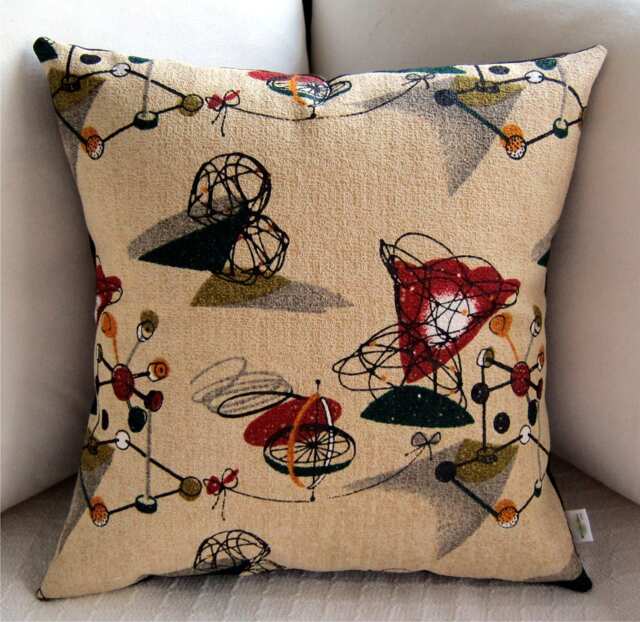 Vintage Tinker Toys Pillow Cover 1950S Barkcloth Reproduction - image 1