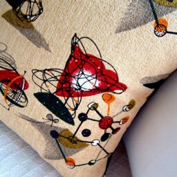 Vintage Tinker Toys Pillow Cover 1950S Barkcloth Reproduction - thumbnail 3