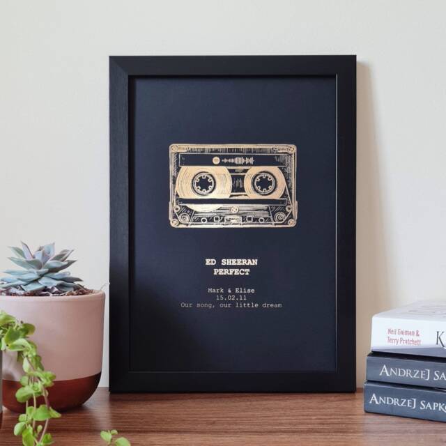 A4 Custom Foil Metallic Song Cassette Art, Favourite Personalised Copper, Silver, Gold Or Rose Lyric Print, Record Print - image 1