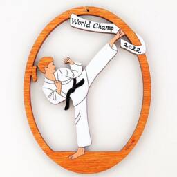 Personalized Martial Arts Karate Christmas Ornament For Girl -Wood, Hand Painted, Laser Cut - thumbnail 3