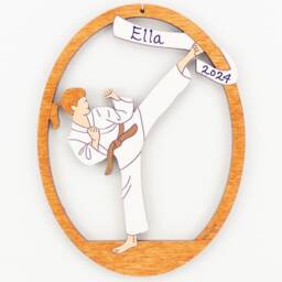 Personalized Martial Arts Karate Christmas Ornament For Girl -Wood, Hand Painted, Laser Cut - thumbnail 2