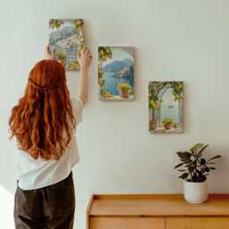 3 Piece Canvas Set - Seaside Town Lemons & Flowers in Pots, Blue Wall Art, Landscapes Hanging