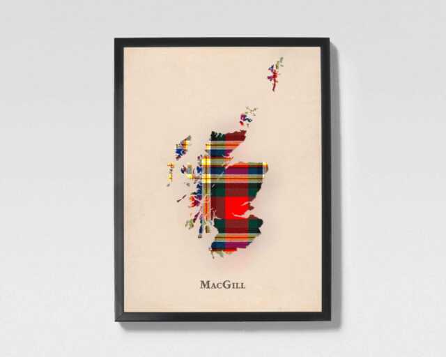 Clan Macgill Scottish Tartan Map - Of Scotland Family Wall Decor, Ready To Hang - image 1