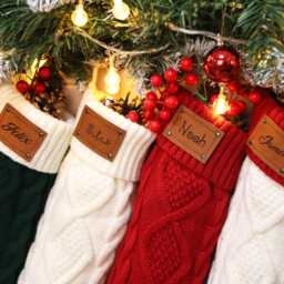 Personalized Christmas Stocking, Custom Engraved Name Leather Patch Stockings, Family Gifts - thumbnail 3