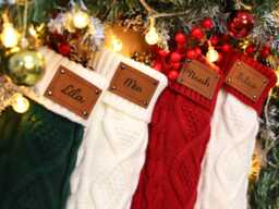 Personalized Christmas Stocking, Custom Engraved Name Leather Patch Stockings, Family Gifts - thumbnail 1