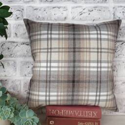 Plaid Pillow Cover Poly Linen Look, Modern Throw - thumbnail 2
