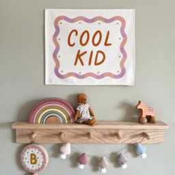 Cool Kid Banner in Pink, Lilac & Orange, Children's Organic Cotton Wall Hanging, Perfect Decor For Girls Room