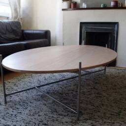 Hand-Crafted Oval Coffee Table With Rustic Metal Legs - thumbnail 2