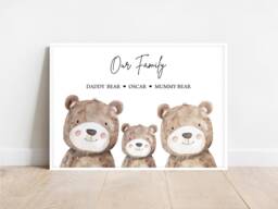 Personalised Bear Family Gift Print Up To 5 Members Unframed - thumbnail 1
