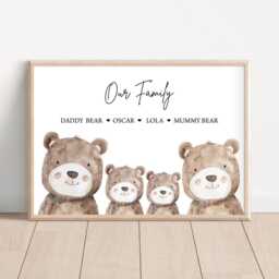 Personalised Bear Family Gift Print Up To 5 Members Unframed - thumbnail 3