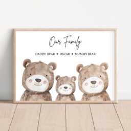 Personalised Bear Family Gift Print Up To 5 Members Unframed - thumbnail 2