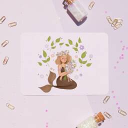 Flower Mermaid Art Print - Poster Mermay Dreamy Illustration Wall Home Decor & Gifts Original Drawing - A4 A5 A6 - thumbnail 2