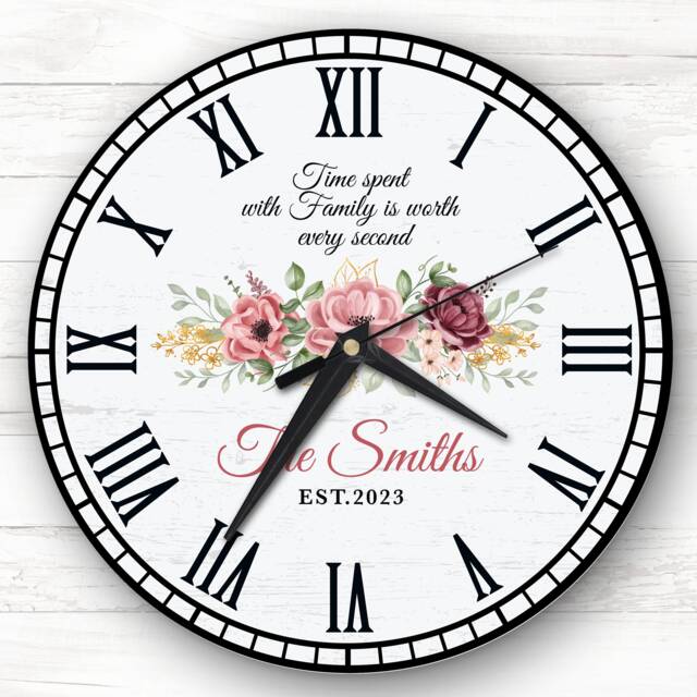 Pink Floral Family Is Worth Every Second Personalised Gift Clock - image 1