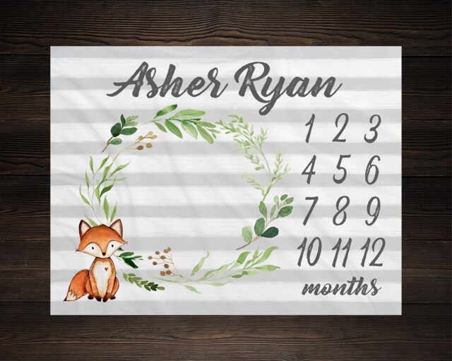 Woodland Milestone Blanket Monthly Growth Tracker Soft Fleece Fox Baby Shower Gift Newborn Watch Me Grow Boy - image 1