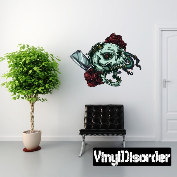 Rose Skull Wall Decal - Fabric Vinyl Removable & Reusable Skulluscolor002Et