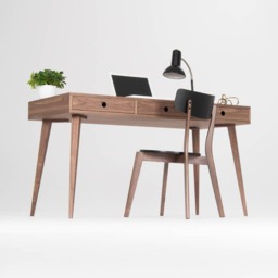 Kuub - Wooden Desk, Mid Century Modern, Walnut Desk With Three Drawers - thumbnail 3