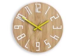 Unique Wall Clock, Gift Unusual Modern Wood Abstract Style, Industrial Decor, Slim_Wood_Yellow - thumbnail 1