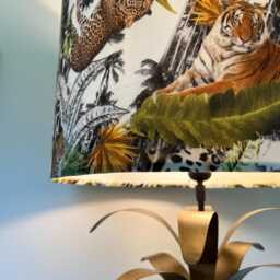 Tiger, Cheetah Jungle Velvet Drum Lampshade, Ceiling Shade With A White Lining - thumbnail 3