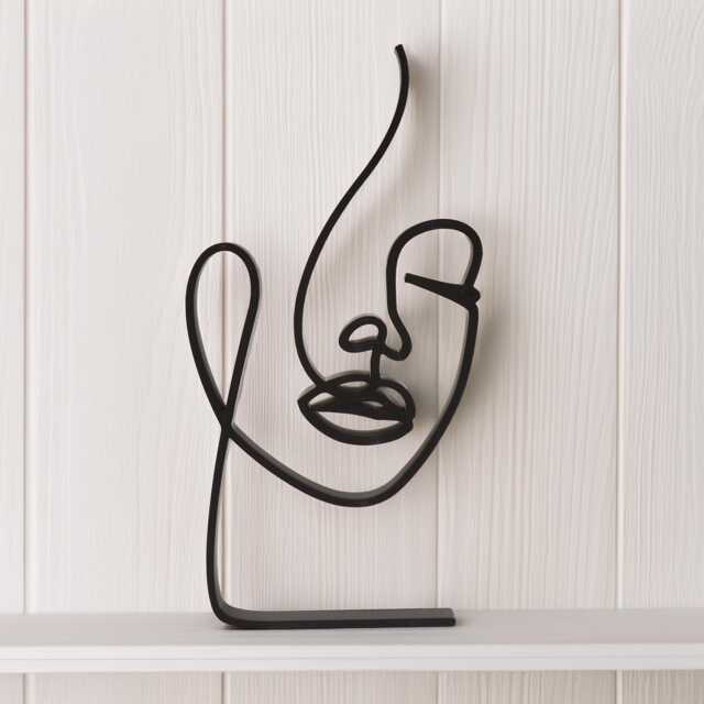 Women's Face Outline Sculpture Desk Shelf Art - Minimalist Modern Display Decor - image 1