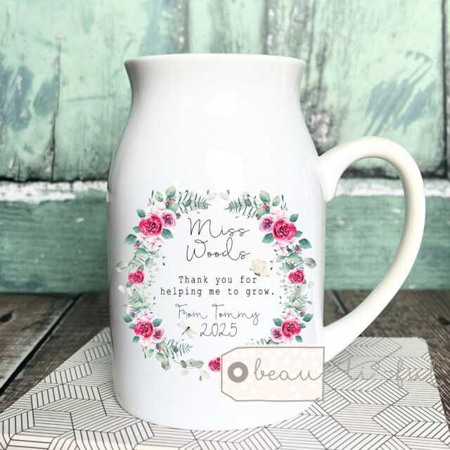 Personalised Thank You Teacher Gift Teaching Assistant Nursery Mentor Helping Me To Grow Quote Ceramic Small Jug Mug Vase - image 1