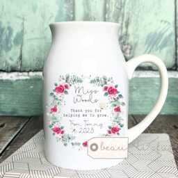 Personalised Thank You Teacher Gift Teaching Assistant Nursery Mentor Helping Me To Grow Quote Ceramic Small Jug Mug Vase - thumbnail 1