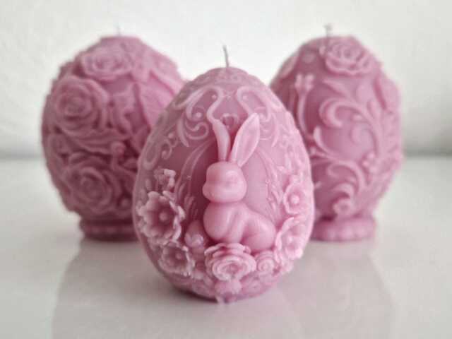 Pastel Pink Floral Rose Vine Easter Candles, Baroque Handmade Lilac Bunny Victorian Garden Egg Design Candles - image 1
