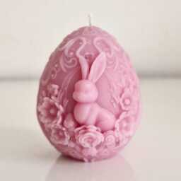 Pastel Pink Floral Rose Vine Easter Candles, Baroque Handmade Lilac Bunny Victorian Garden Egg Design Candles - thumbnail 2