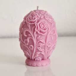 Pastel Pink Floral Rose Vine Easter Candles, Baroque Handmade Lilac Bunny Victorian Garden Egg Design Candles - thumbnail 3