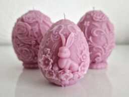 Pastel Pink Floral Rose Vine Easter Candles, Baroque Handmade Lilac Bunny Victorian Garden Egg Design Candles - thumbnail 1