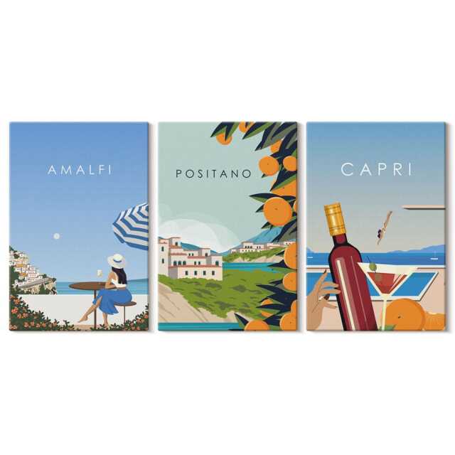 Set Of 3 Canvas Prints - Holiday Views Amalfi, Positano & Capri, Blue Photo Print, Travels Wall Decor - image 1