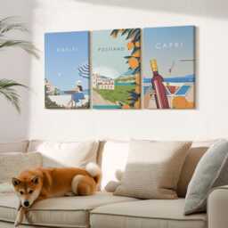 Set Of 3 Canvas Prints - Holiday Views Amalfi, Positano & Capri, Blue Photo Print, Travels Wall Decor - thumbnail 3