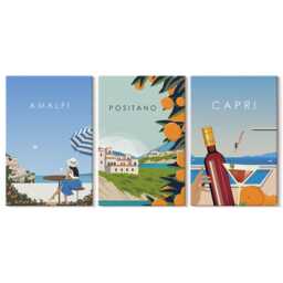 Set Of 3 Canvas Prints - Holiday Views Amalfi, Positano & Capri, Blue Photo Print, Travels Wall Decor - thumbnail 1