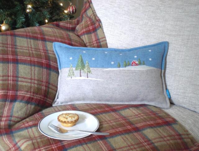 Embroidered Winter Lodge Christmas Cushion - image 1