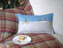 Embroidered Winter Lodge Christmas Cushion - thumbnail 1