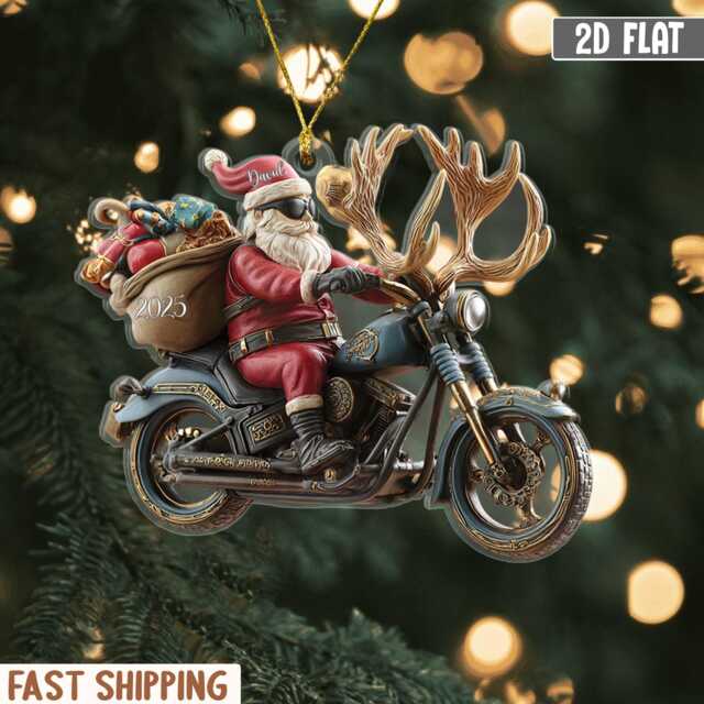 Custom Santa Motorbike Ornament 2025 Personalized 2D Acrylic 3D-Effect Christmas Decor Gift For Bikers & Motorcycle Lovers - image 1