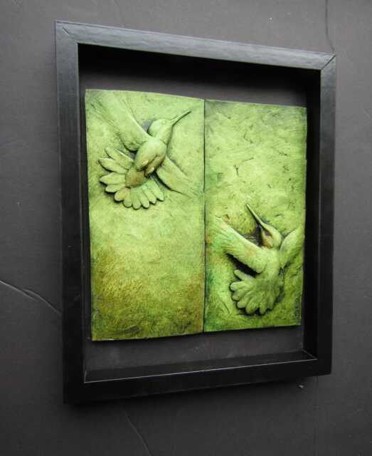 Hummingbird Pair Framed Sculpted Tiles - image 1