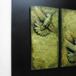 Hummingbird Pair Framed Sculpted Tiles - thumbnail 2