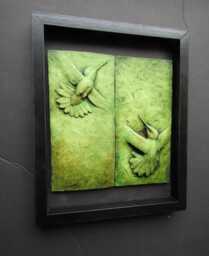 Hummingbird Pair Framed Sculpted Tiles
