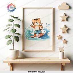 Surfer Animal Kids Prints - Set Of 3 Posters - Children Surf Wall Art Surfing Nursery Decor Ocean Artwork Illustration Surfboard Print - thumbnail 3