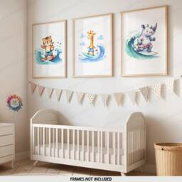 Surfer Animal Kids Prints - Set Of 3 Posters - Children Surf Wall Art Surfing Nursery Decor Ocean Artwork Illustration Surfboard Print - thumbnail 1
