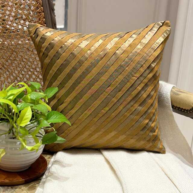 Art Silk Gold Striped Decorative Pillow Sham Cover, 24x24/26x26 Pintucks Pillowcase, Modern Style Textured Euro Sham-Unfolding Copper - image 1