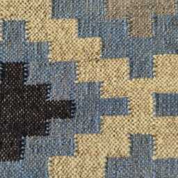 Wool Jute Flatweave Kilim Rug - Blue & Beige Tribal Diamond Pattern Boho Area Carpet - thumbnail 3