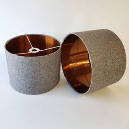 Grey Tweed Lampshade in Herringbone Fabric & Copper Lining - thumbnail 1