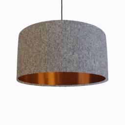 Grey Tweed Lampshade in Herringbone Fabric & Copper Lining - thumbnail 2