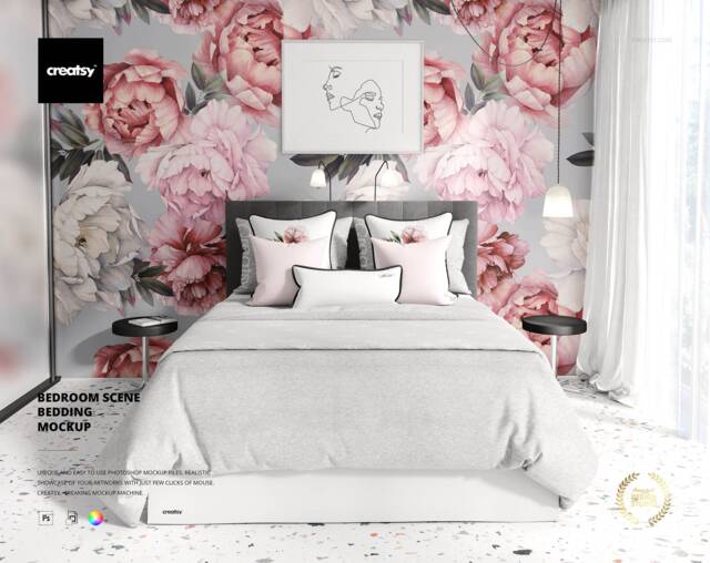 Bedroom Scene Bedding Mockup, Bed Scene - image 1
