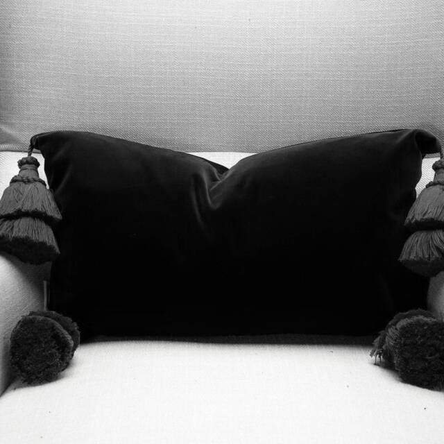 Scandi Lux Black Pillow - Japandi Style With Big Tassels Velvet Pillows 24 X Case - image 1