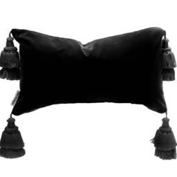 Scandi Lux Black Pillow - Japandi Style With Big Tassels Velvet Pillows 24 X Case - thumbnail 2