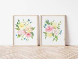 Flower Bouquet Watercolor Prints Set Of 2 Floral Wall Art - thumbnail 1
